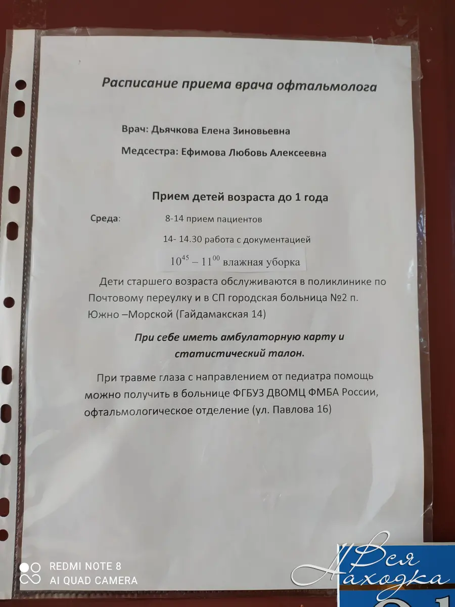 расписание педиатров в детских поликлиниках - Вся Находка - справочник  предприятий города Находка